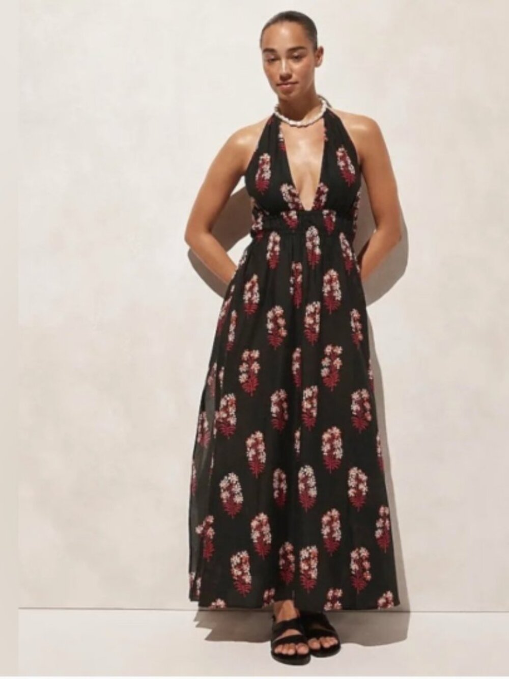 J.CREW NWT -Halter maxi dress in cocoa block print cotton voile - L